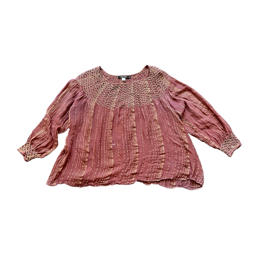 Love Sam Blouse Glittery Gauze Peasant Top Shimmery Metallic Crewneck Bohemian S